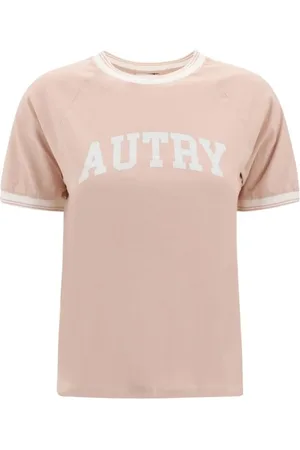 Autry Top, Dame, Lyserød, L, Bomuld, Sporty Bomuld T-Shirt med Ikonisk Monogram