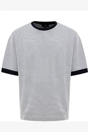 Dunhill Top, Herre, Grå, M, Bomuld, Grå Pique Bomuld T-Shirt med Blå Krave