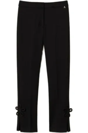 Twin-Set Bukser, Dame, Sort, M, Uld, Elegante Blomstapplikation Bukser