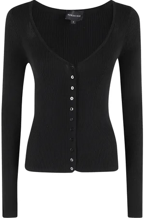 Herskind Strik, Dame, Sort, XS, Bomuld, Ribstrikket V-hals Bluse