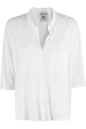 SEMICOUTURE Bluser & Skjorter, Dame, Hvid, S, Linned, Hvid Linned Polo Skjorte