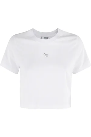 Maison Kitsuné Top, Dame, Hvid, S, Bomuld, Baby Fox T-Shirt Hvid Kortærmet
