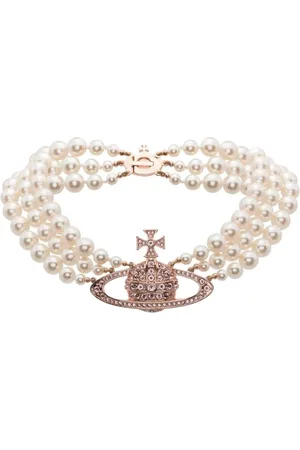 Vivienne Westwood Tilbehør, Dame, Lyserød, ONE SIZE, Uld, Perle Bas Relief Guld Armbånd