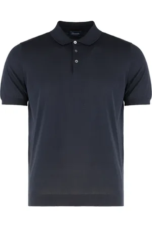 DRUMOHR Top, Herre, Blå, XL, Bomuld, Ribbed Strikket Bomuld Polo Skjorte