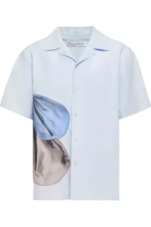 J.W.Anderson Skjorte, Herre, Blå, M, Bomuld, Broderet kortærmet skjorte