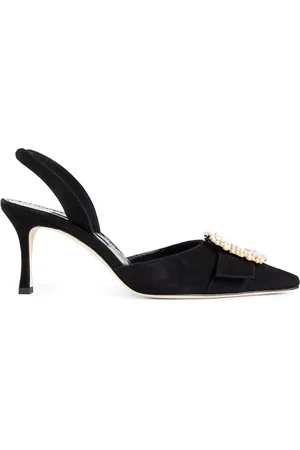 Manolo Blahnik Sko, Dame, Sort, 36 EU, Sort Slingback Perle Spænde Stiletto Pumps