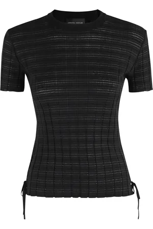 Roberto Collina Top, Dame, Sort, M, Bomuld, Sort Snøret T-shirt