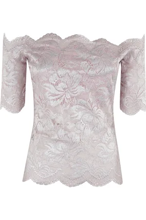 Paco rabanne Top, Dame, Lyserød, 2XS, Lyserød Blonder Bådhals Top