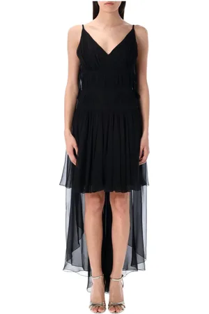 Alberta Ferretti Kjole, Dame, Sort, XS, Chiffon, Sort Draperet Minikjole V-Hals