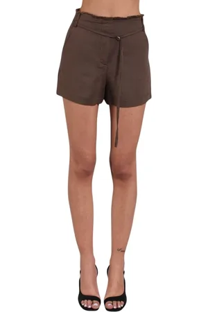Patrizia Pepe Shorts, Dame, Brun, XS, Linned, Flowy Linen Viscose Shorts