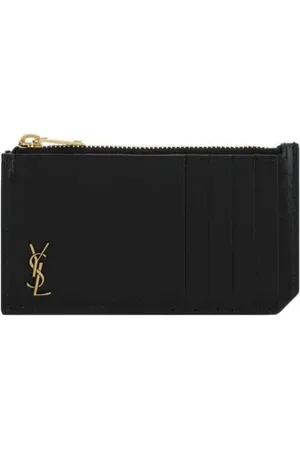 Saint Laurent Tilbehør, Herre, Sort, ONE SIZE, Kortholder med lynlås og logo plakette