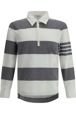 Thom Browne Top, Herre, Grå, S, Bomuld, Langærmet Polo Shirt med Striber