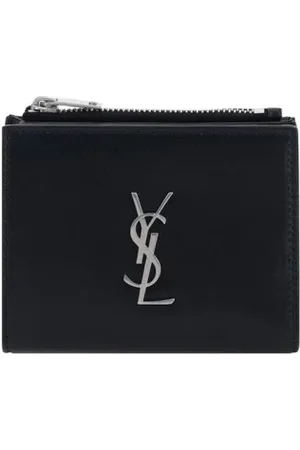 Saint Laurent Tilbehør, Herre, Sort, ONE SIZE, Læder, Sort Læder Lynlås Pung Kortholder