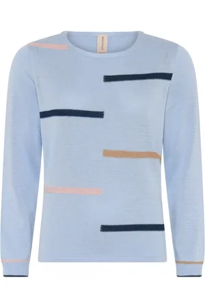 Skovhuus Strik, Dame, Blå, XL, Bomuld, Lys Blå Stribet Pullover Sweater