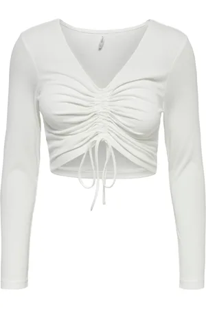 ONLY Bluser & Skjorter, Dame, Hvid, S, Uld, Ruching Short Top i Strik