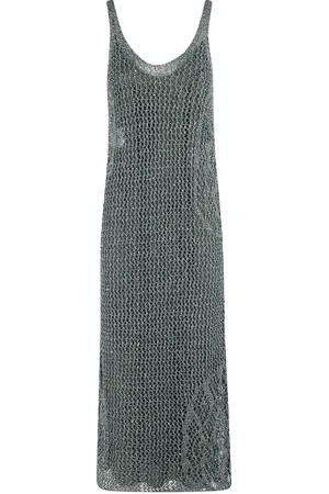 Pinko Kjole, Dame, Grøn, S, Mesh Openwork Maxi Kjole Grøn Pailletter