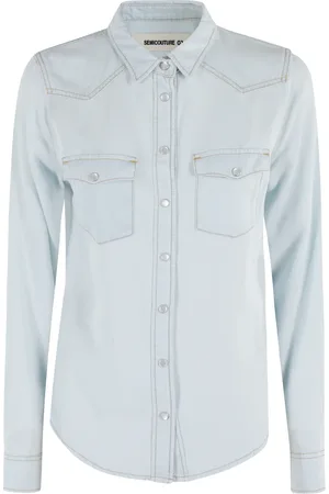 SEMICOUTURE Bluser & Skjorter, Dame, Blå, L, Denim, Himmelblå Langærmet Skjorte
