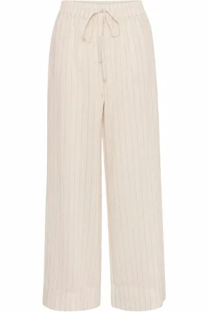 My Essential Wardrobe Bukser, Dame, , XL, Uld, Stribede Wide Leg Bukser Havre Melange