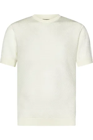 Emporio Armani Top, Herre, , XL, Uld, Creme Sweater med Korte Ærmer