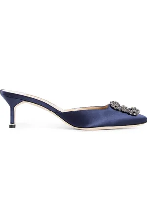 Manolo Blahnik Sko, Dame, Blå, 37 EU, Satin, Blå Satin Krystal Spænde Stilet Hæl