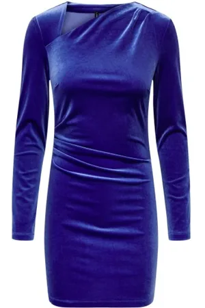 ONLY Kjole, Dame, Blå, M, Polyester, Velvet Asymmetrisk Kjole