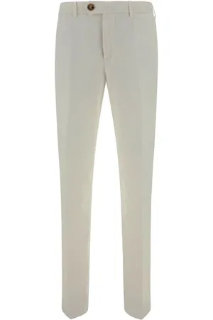 Brunello Cucinelli Bukser, Herre, Hvid, 3XL, Bomuld, Monokrom Bomuld Bukser med Knaplukning