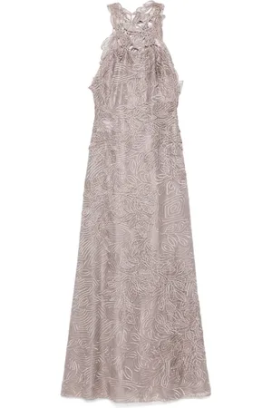 Alberta Ferretti Kjole, Dame, Lyserød, S, Polyester, Foliage Macramé Halter Kjole
