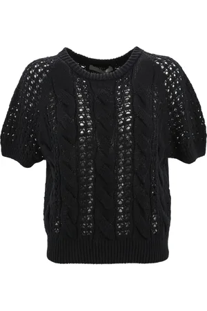 D.EXTERIOR Strik, Dame, Sort, S, Bomuld, Sort Mesh Crew Neck Top