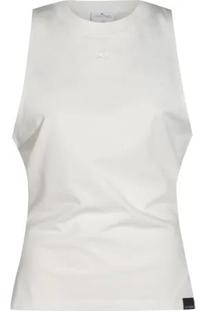 Courrèges Top, Dame, Hvid, M, Bomuld, Sort Tank Top Kvinders Skjorte
