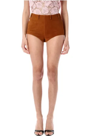 Self-Portrait Shorts, Dame, Brun, XS, Uld, Brun Ruskindstætsiddende Shorts Ss25