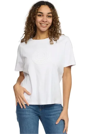 2-Biz Top, Dame, Hvid, M, Bomuld, Hvid T-shirt med broderet detalje