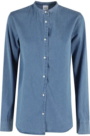Aspesi Bluser & Skjorter, Dame, Blå, S, Denim, Denim skjorte med stående krave