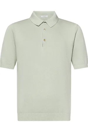 Boglioli Top, Herre, Grøn, XL, Bomuld, Grøn Honeycomb Strik Polo Sweater