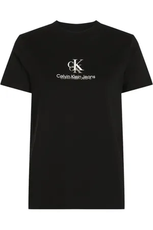 Calvin Klein Top, Dame, Sort, XS, Bomuld, Sort Trykt Bomulds T-shirt med Rund Hals