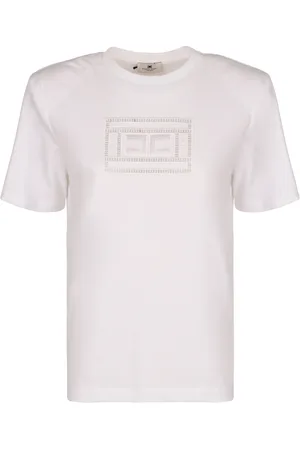 Elisabetta Franchi Top, Dame, Hvid, 2XS, Kontrast Logo Print T-Shirt