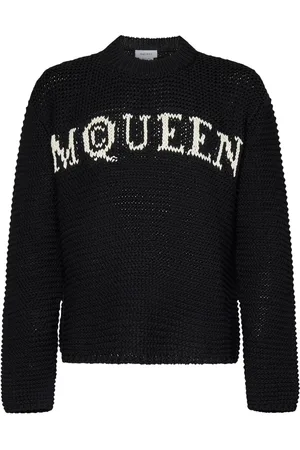 Alexander McQueen Strik, Herre, Sort, L, Bomuld, Sort Tekstureret Bomuld Crewneck Sweater Ss25