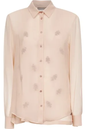 Fendi Bluser & Skjorter, Dame, Lyserød, XS, Broderet Blomstret Silkeskjorte