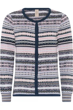 Skovhuus Strik, Dame, Flerfarvet, L, Bomuld, Blå Jaquard Cardigan med knapper