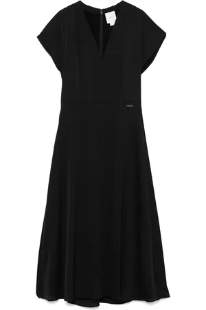 Calvin Klein Kjole, Dame, Sort, XS, Sort V-hals Kjole med Plissédetaljer