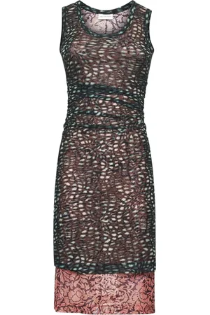 DRIES VAN NOTEN Kjole, Dame, Flerfarvet, L, Uld, Grøn Asymmetrisk Midi Kjole Multifarvet Print