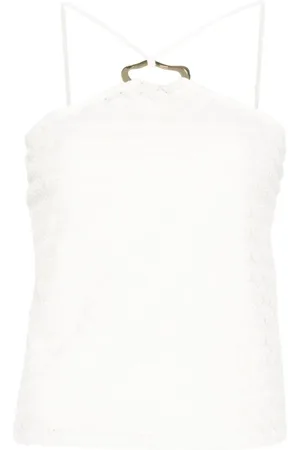 Twin-Set Top, Dame, Hvid, S, Hvid Halterneck Top med Ringdetaljer