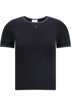 Courrèges Top, Dame, Blå, S, Bomuld, Bomuld T-shirt med ikoniske detaljer