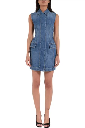 Sportmax Kjole, Dame, Blå, XS, Denim, Denim Mini Kjole med Tilpasset Mærke