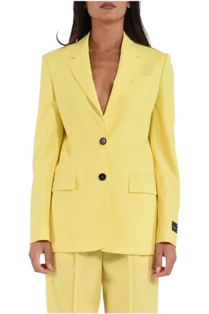 Msgm Jakke, Dame, Gul, XS, Uld, Canvas Flamed Blazer med Klassisk Revers