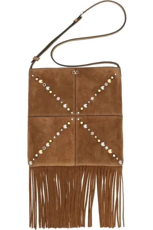 VALENTINO GARAVANI Taske, Herre, Brun, ONE SIZE, Uld, Nitter Frynse Crossbody Taske