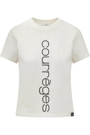 Courrèges Top, Dame, Hvid, L, Bomuld, Klassisk Bomuldst-shirt til Kvinder