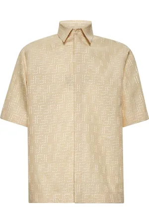 Fendi Skjorte, Herre, Hvid, S, Linned, Hvid Linnedskjorte med Jacquard Motiv