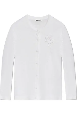 Jil Sander Strik, Dame, Hvid, M, Tyl, Cardigan med blomstermotiv