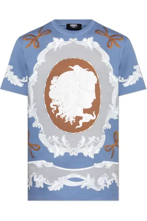 VERSACE Top, Herre, Blå, S, Bomuld, T-shirt med print Medusa Cameo