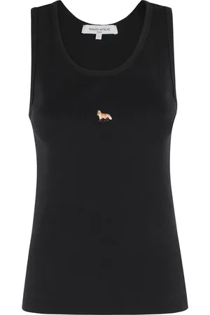 Maison Kitsuné Top, Dame, Sort, S, Bomuld, Sort Ribbet Tank Top Baby Fox